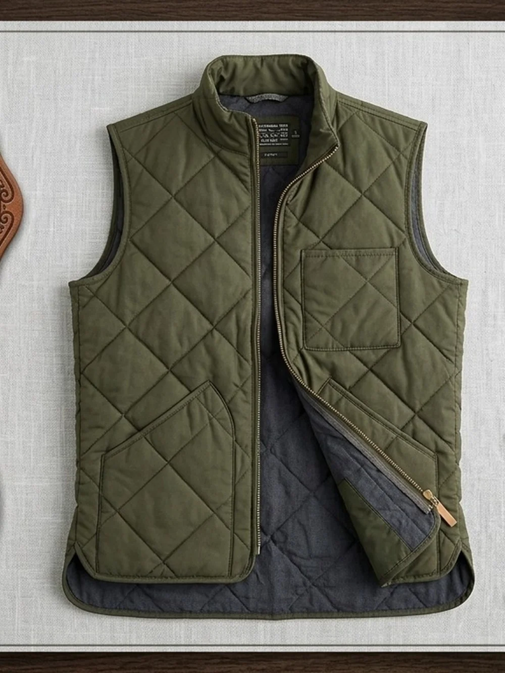 J. Crew Quilted Olive Green Men's Vest